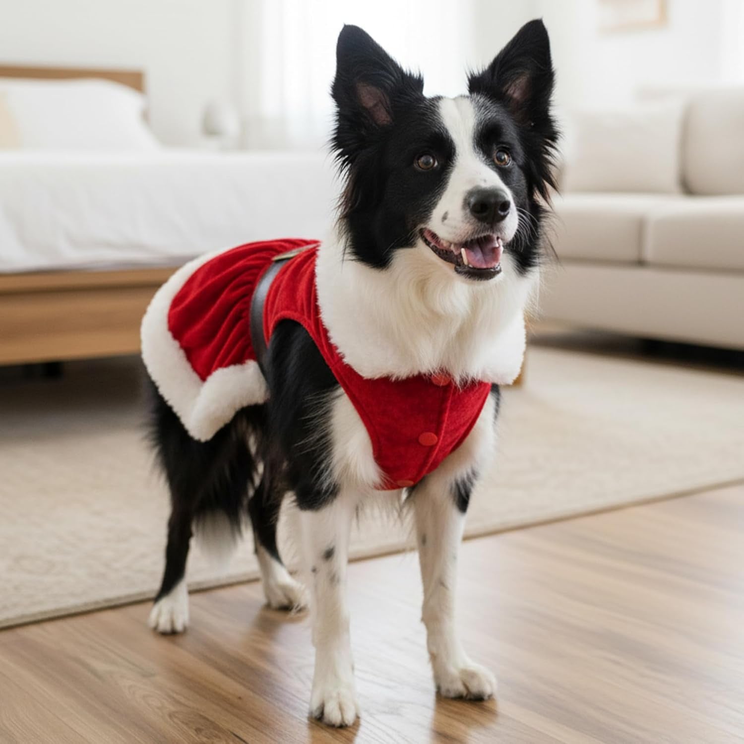 Dog Christmas Dress – Pet Xmas Dog Dress – Mrs. Santa Claus Doggy Costume – Red Velvet Skirt Small Puppy Dresses – Winter Fall Pet Clothes - Christmas Outfit for Small Dogs Girl - S