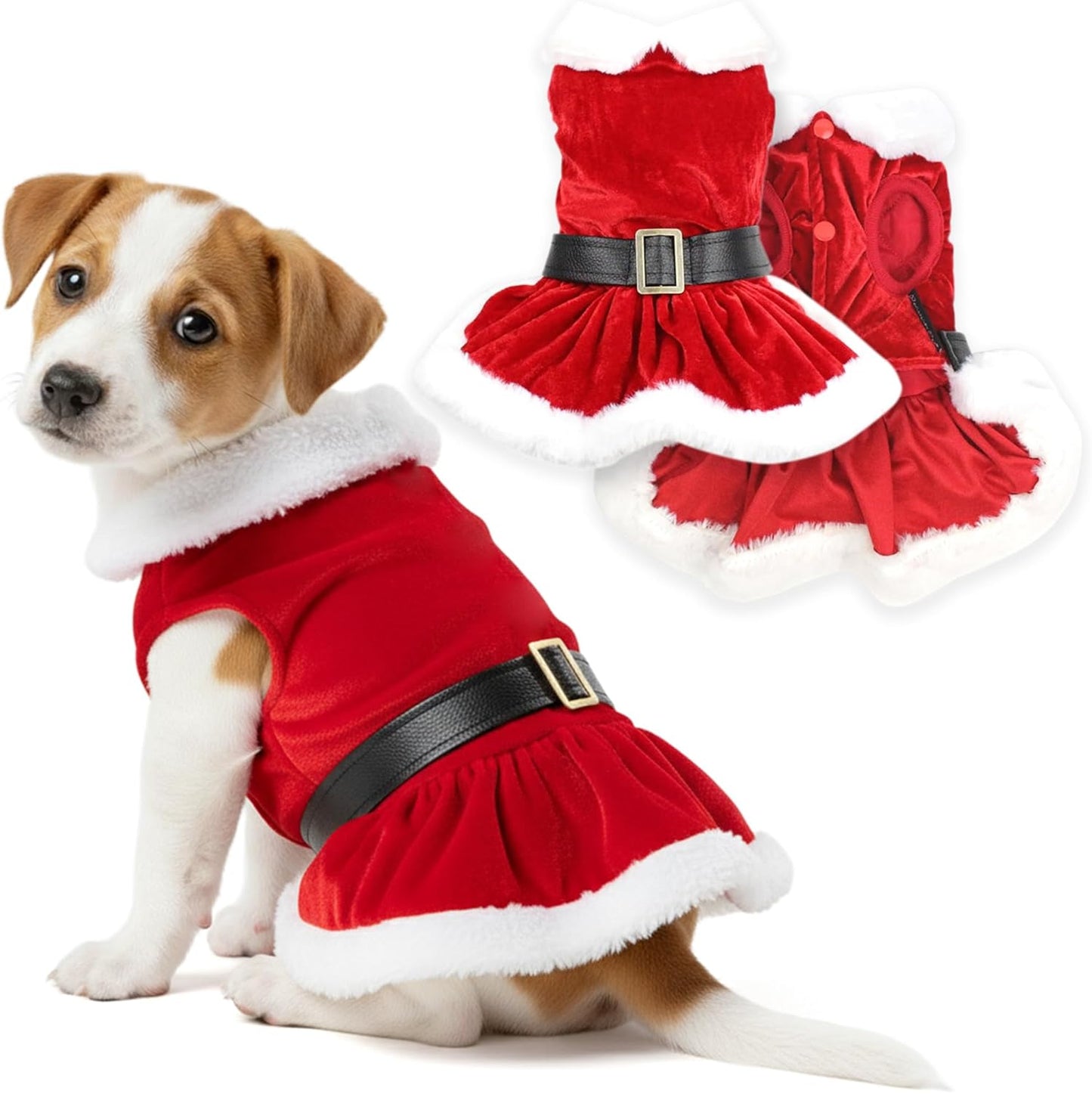 Dog Christmas Dress – Pet Xmas Dog Dress – Mrs. Santa Claus Doggy Costume – Red Velvet Skirt Small Puppy Dresses – Winter Fall Pet Clothes - Christmas Outfit for Small Dogs Girl - S
