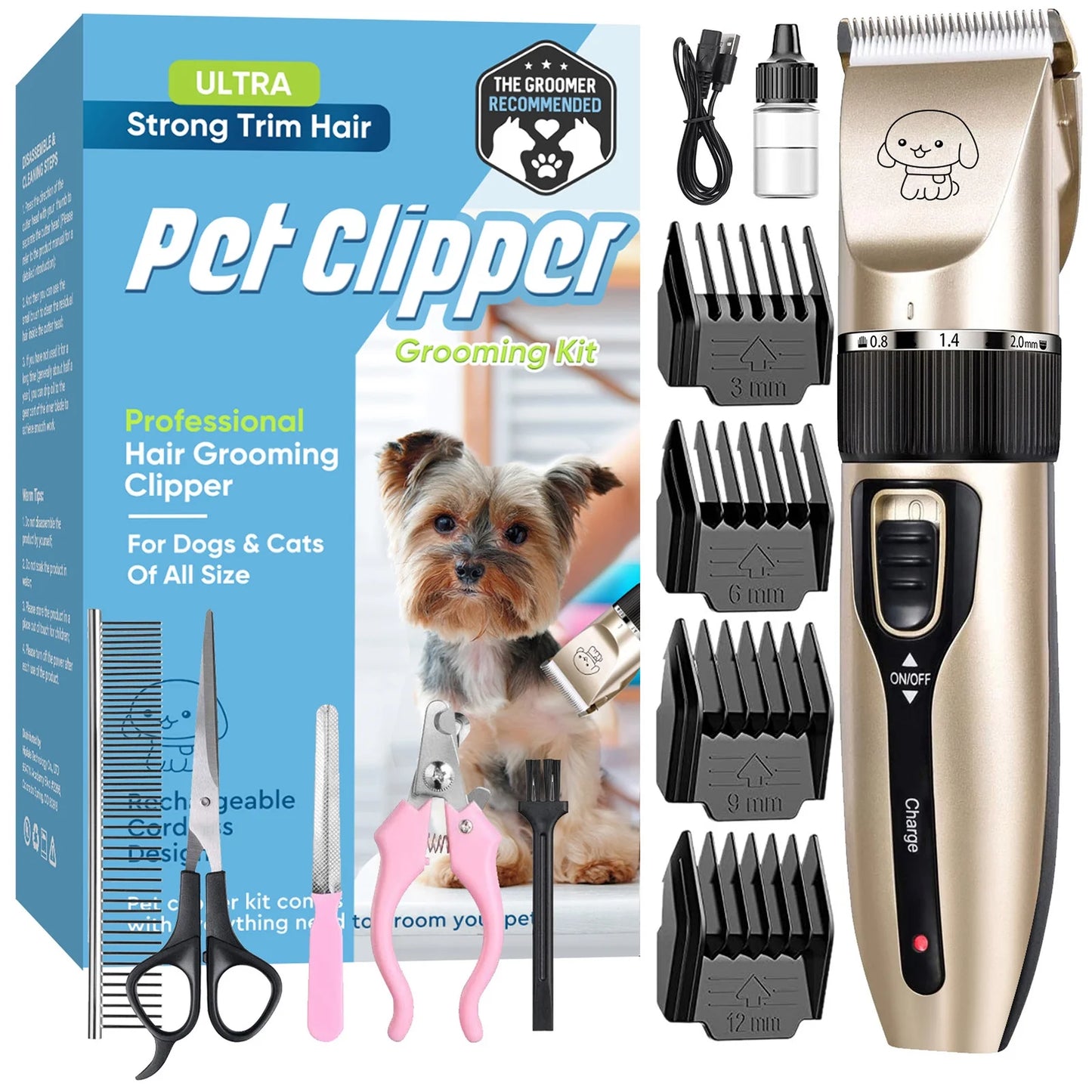 Dog Grooming Kit, Pet Foot Shaver, Low Noise Rechargeable Cordless Pet Hair Trimmer