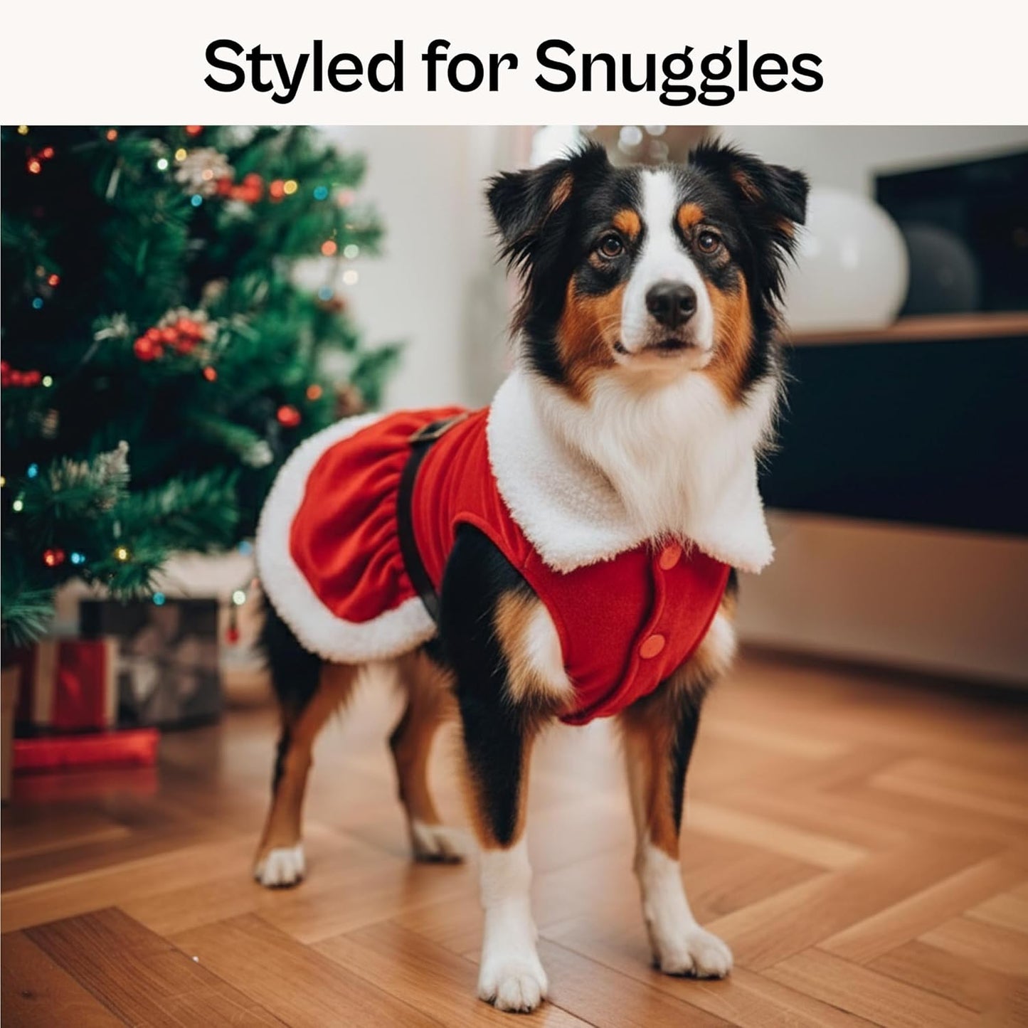 Dog Christmas Dress – Pet Xmas Dog Dress – Mrs. Santa Claus Doggy Costume – Red Velvet Skirt Small Puppy Dresses – Winter Fall Pet Clothes - Christmas Outfit for Small Dogs Girl - S