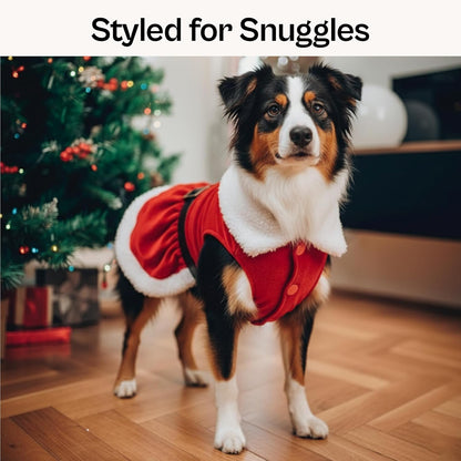 Dog Christmas Dress – Pet Xmas Dog Dress – Mrs. Santa Claus Doggy Costume – Red Velvet Skirt Small Puppy Dresses – Winter Fall Pet Clothes - Christmas Outfit for Small Dogs Girl - S
